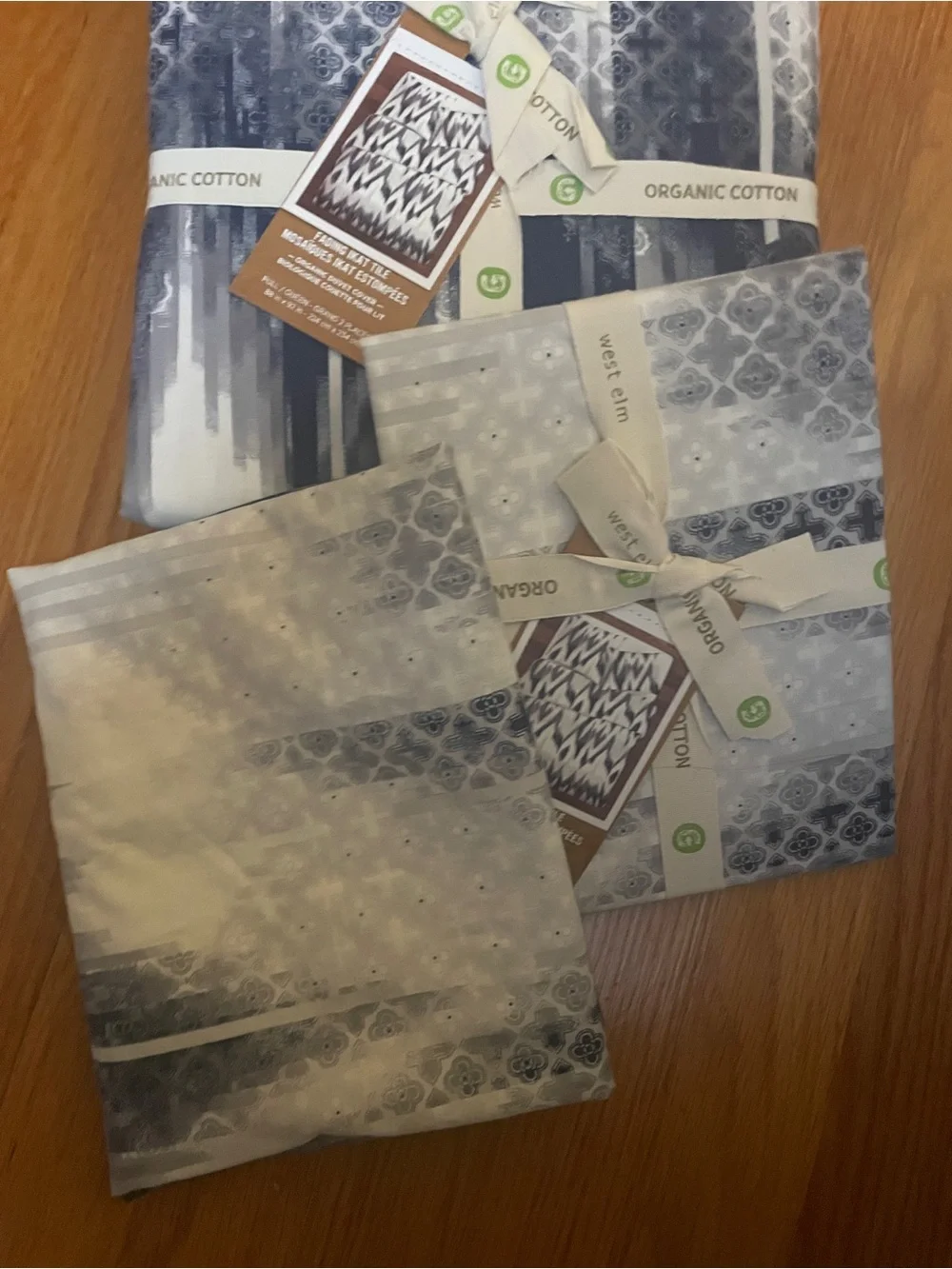 NWT West Elm Fading IKat Organic Cotton F/Q Duvet 2 Sham Bundle Set Lot